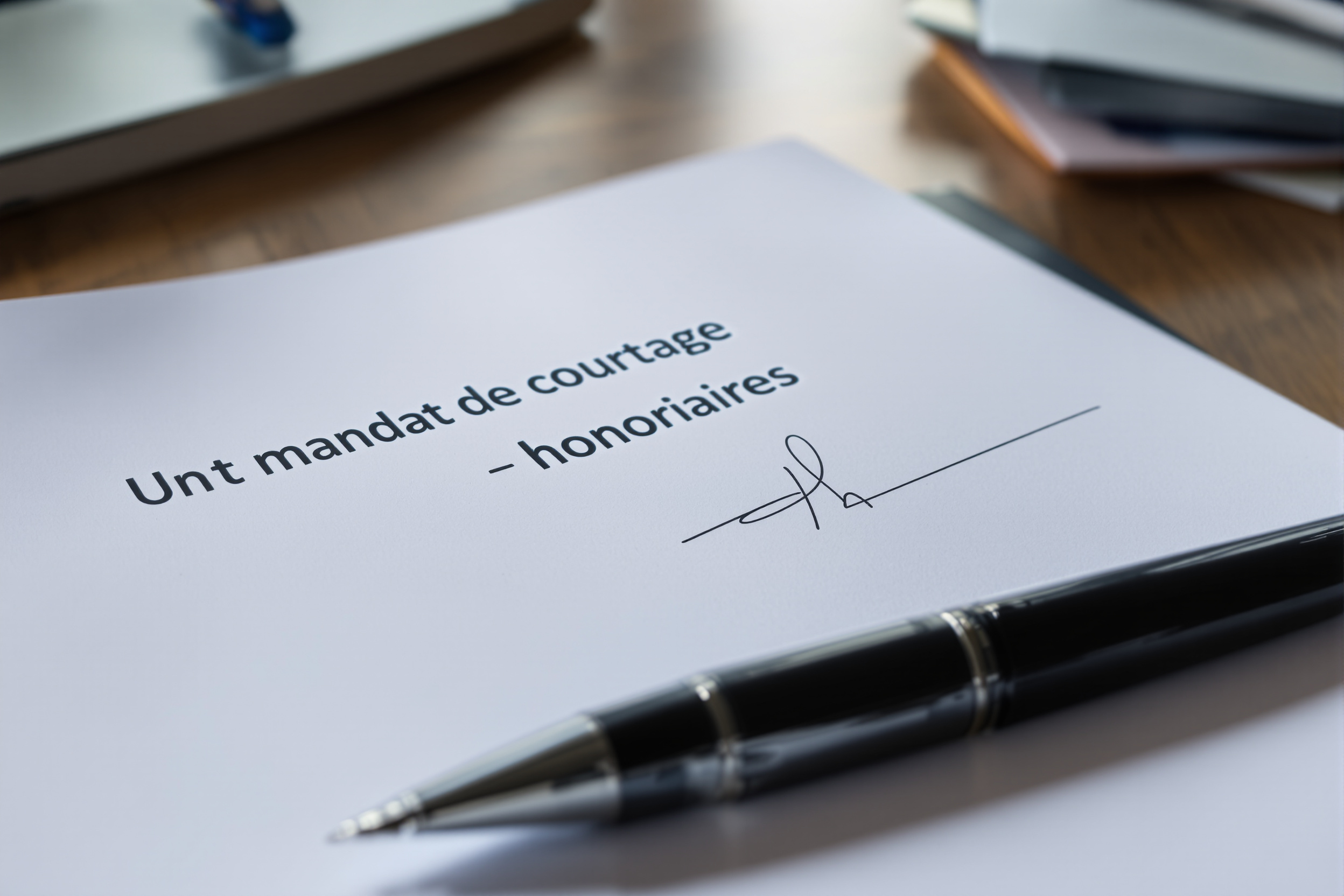 Document de mandat de courtage avec stylo