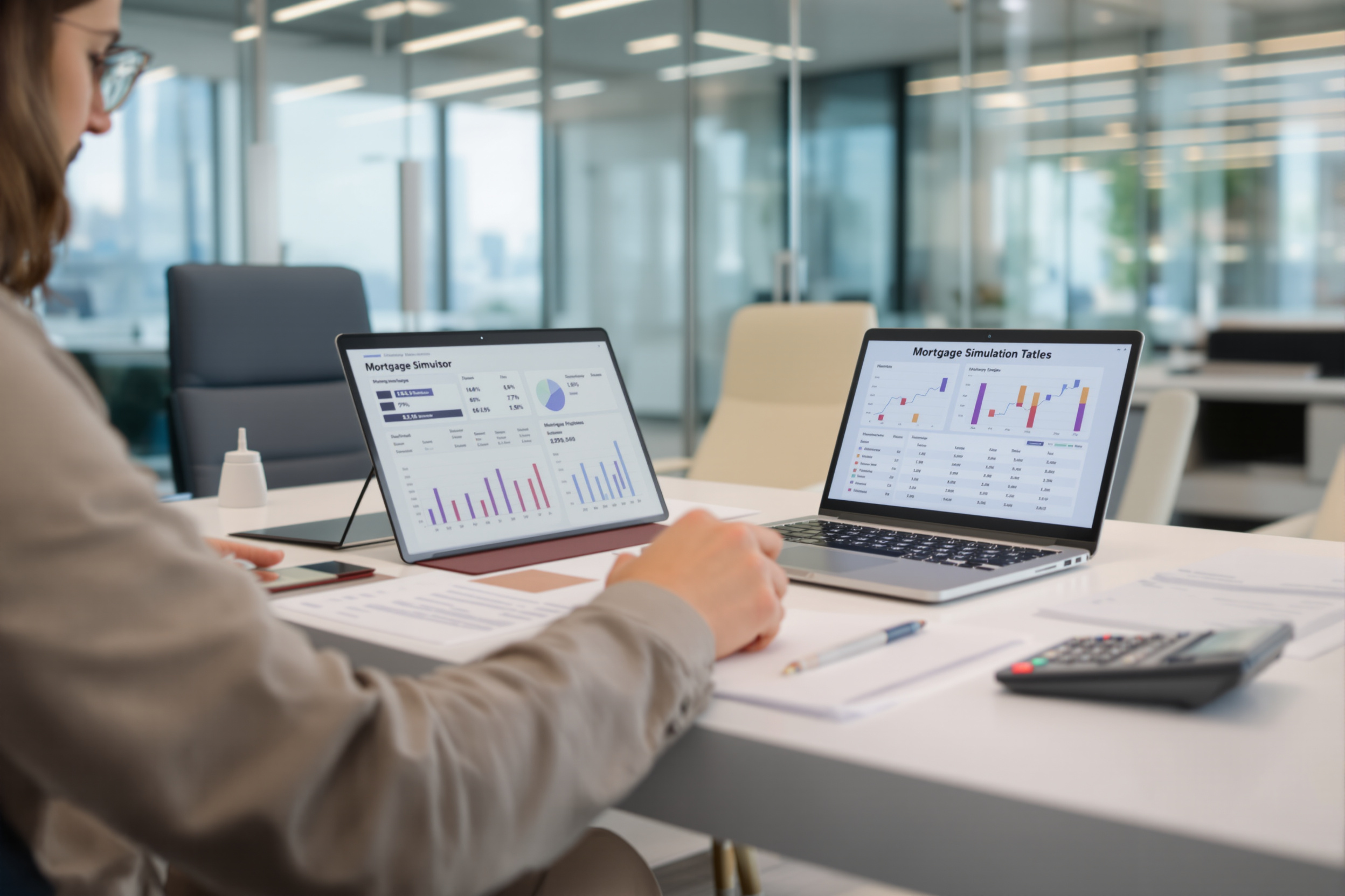 Conseiller réalisant une simulation de prêt immobilier