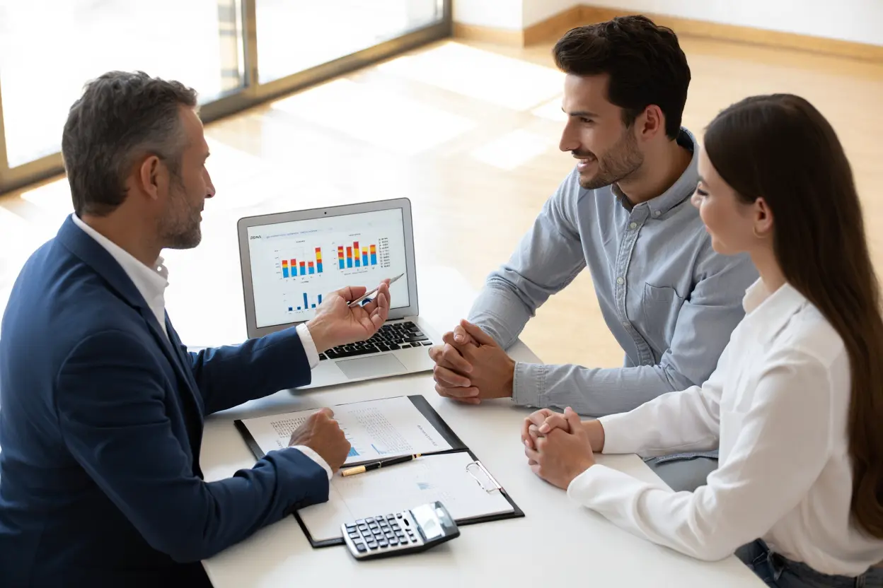 Courtier immobilier en consultation avec des clients