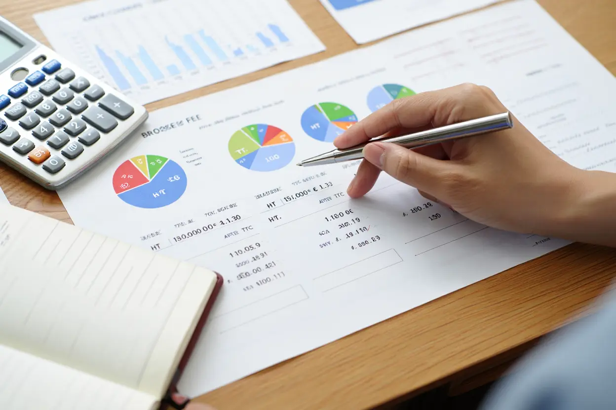 Courtier immobilier expliquant le calcul des frais de courtage