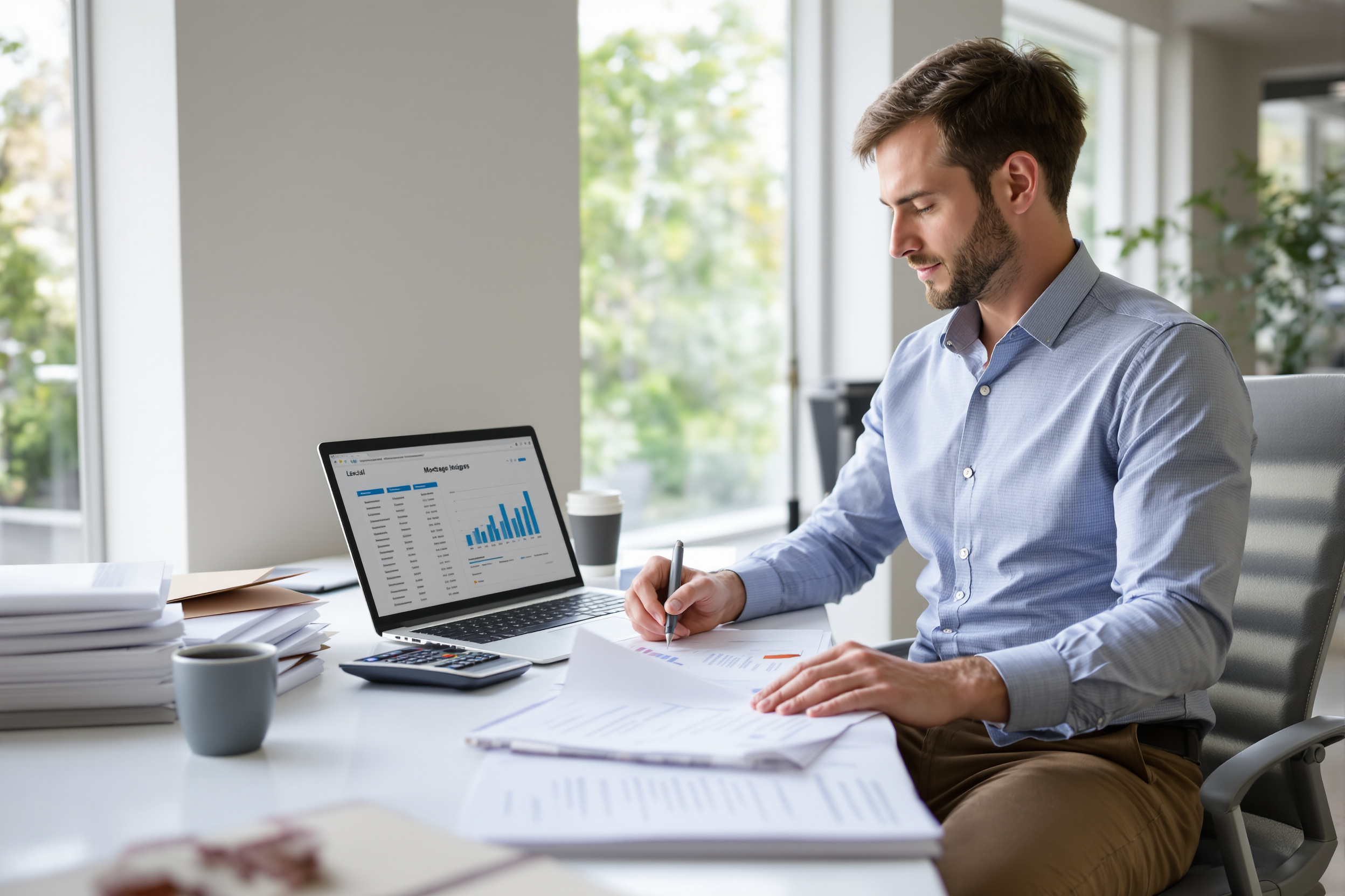 Courtier immobilier analysant des documents de prêt