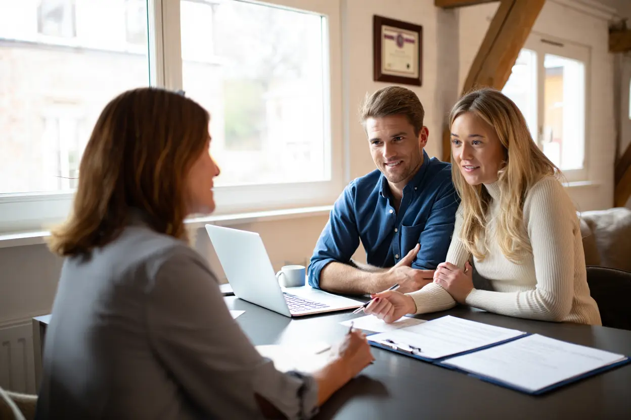 Courtier en prêt immobilier conseillant un couple