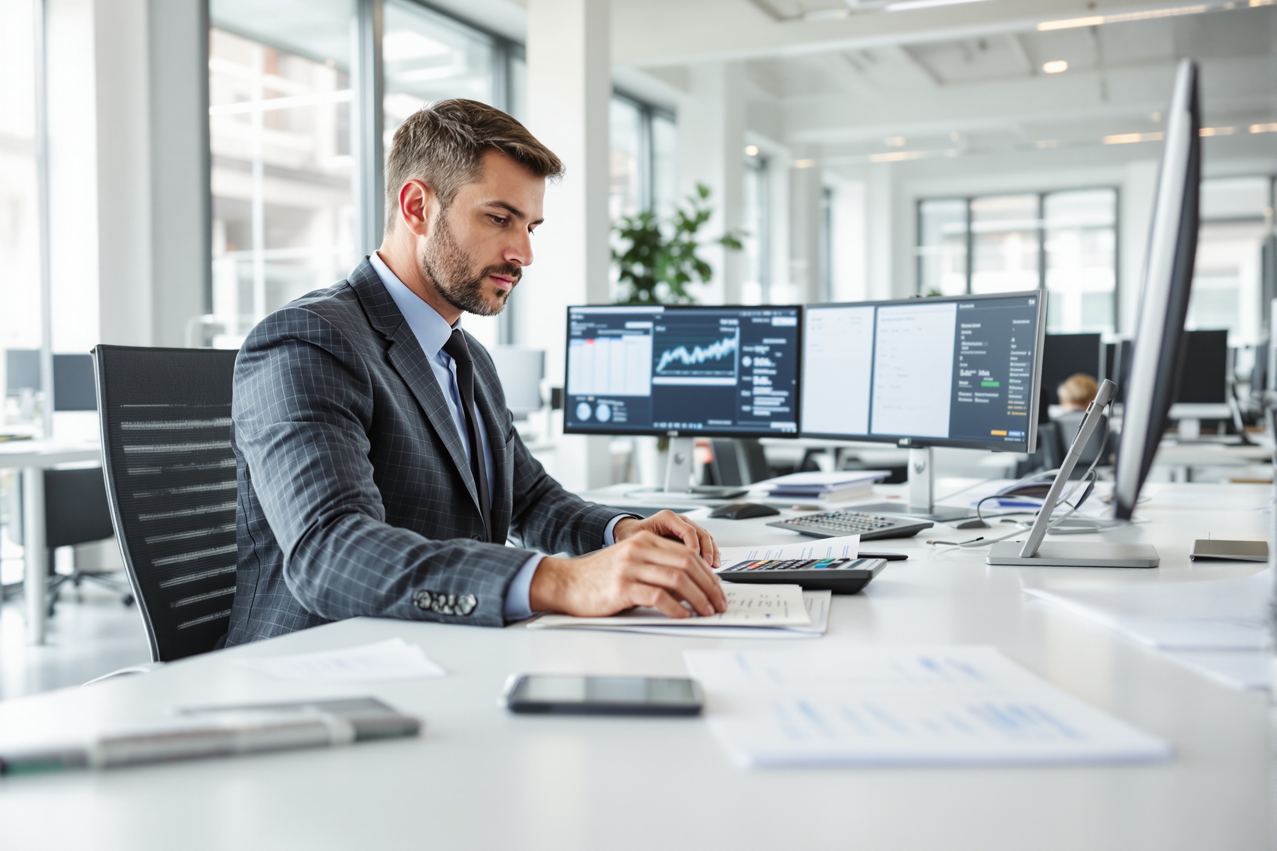 Courtier travaillant sur un dossier de rachat de soulte