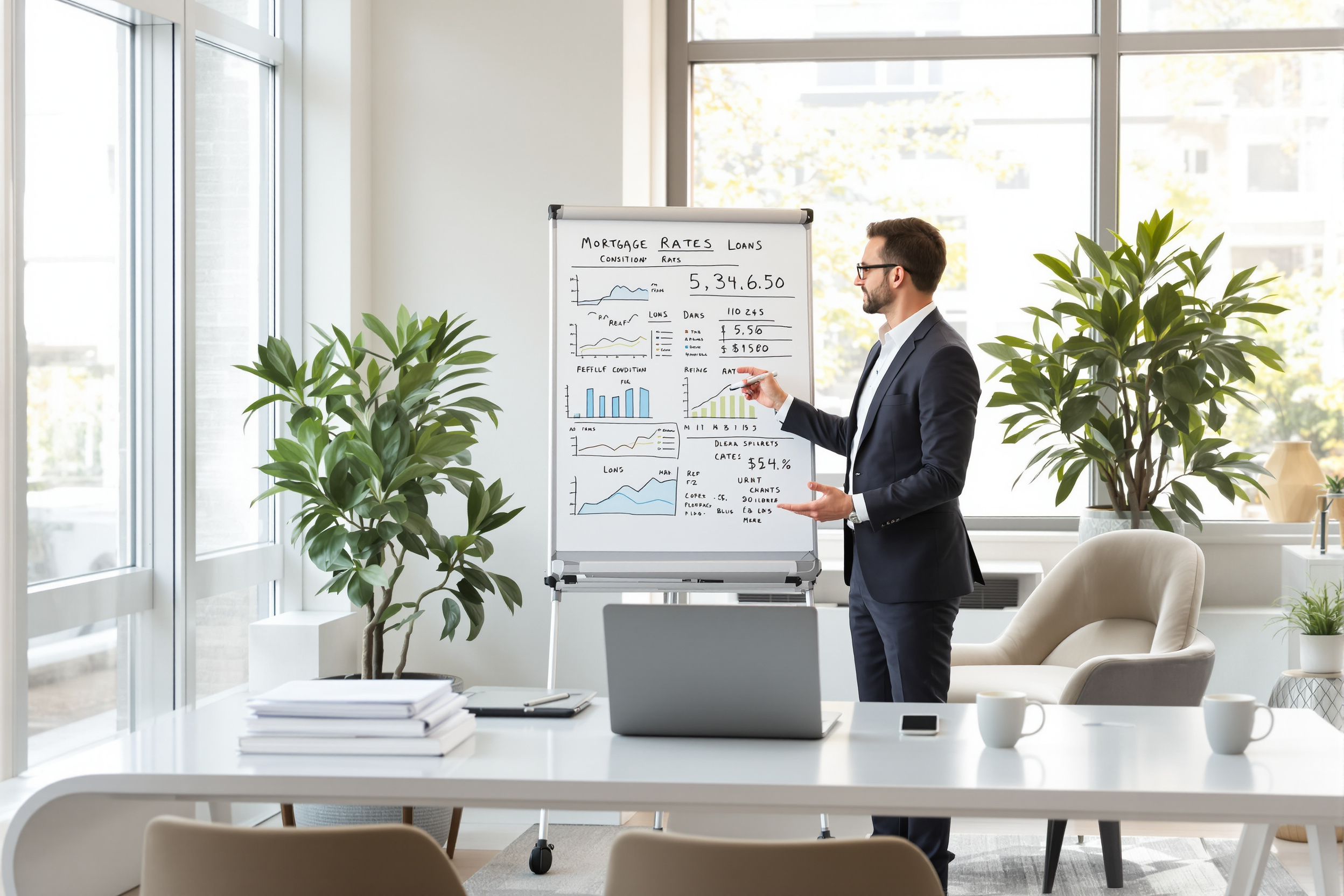 Conseiller en gestion de patrimoine analysant un dossier de prêt immobilier
