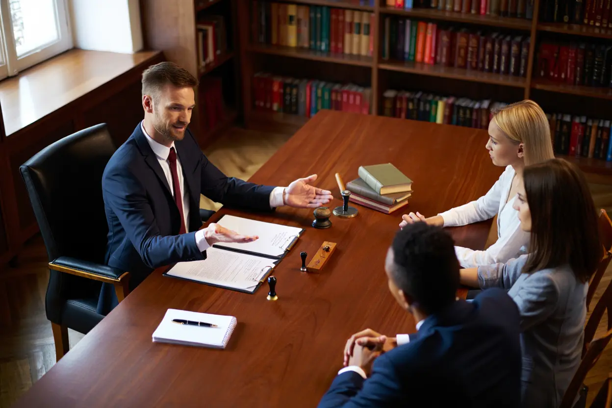 Réunion chez le notaire pour signature de documents