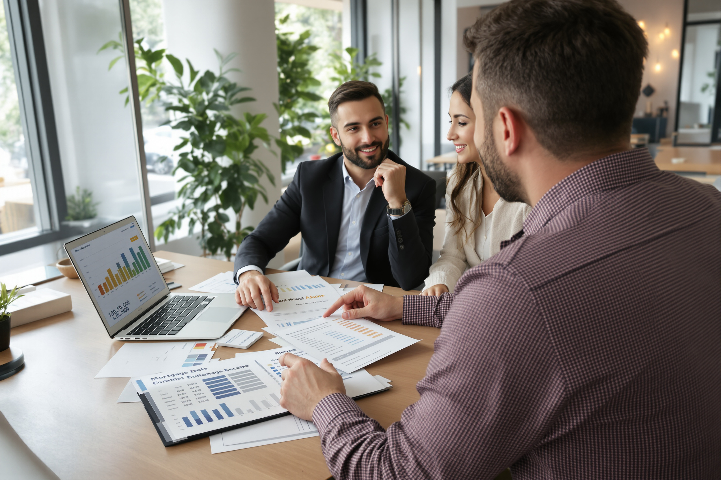 Conseiller courtier analysant options de prêt immobilier