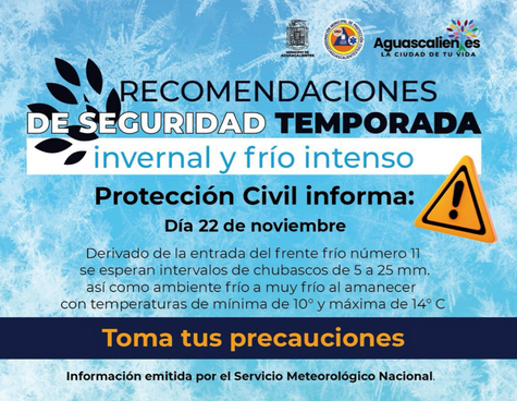 MUNICIPIO DE AGS - Advierte sobre una baja en la temperatura ambiental para las próximas horas.