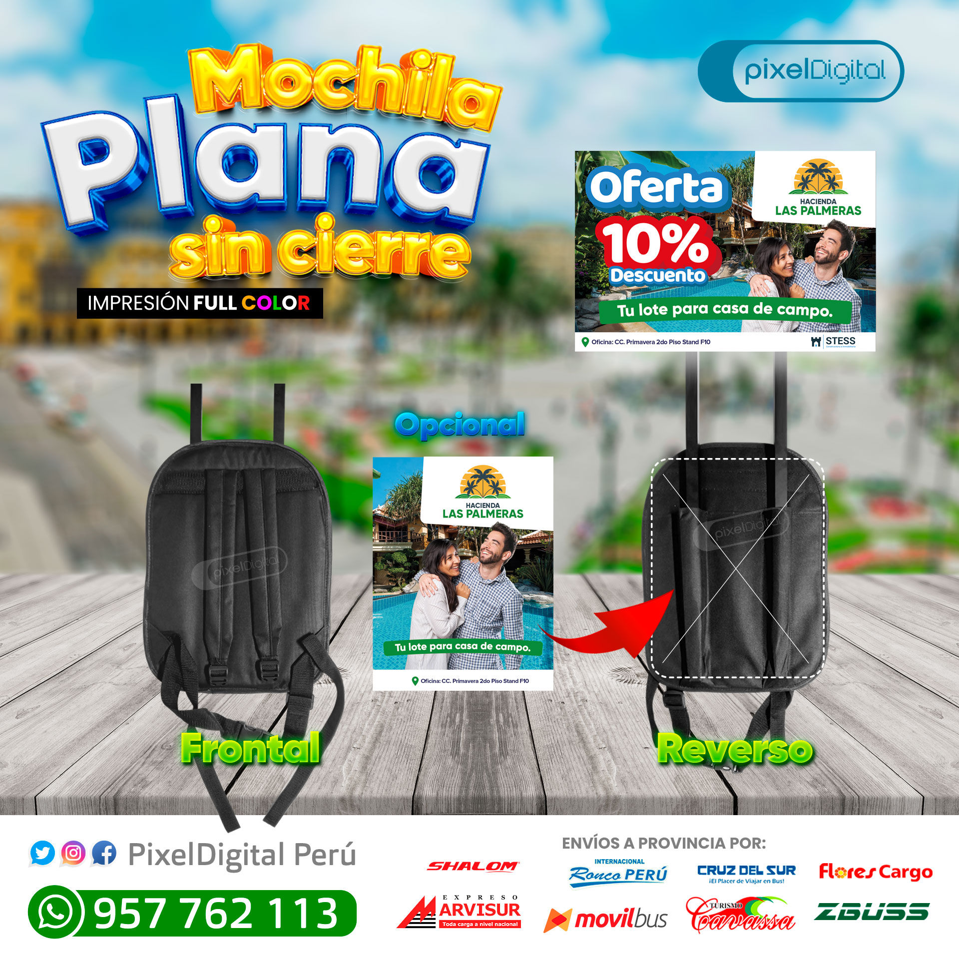 mochila publicitaria plana 3 caras