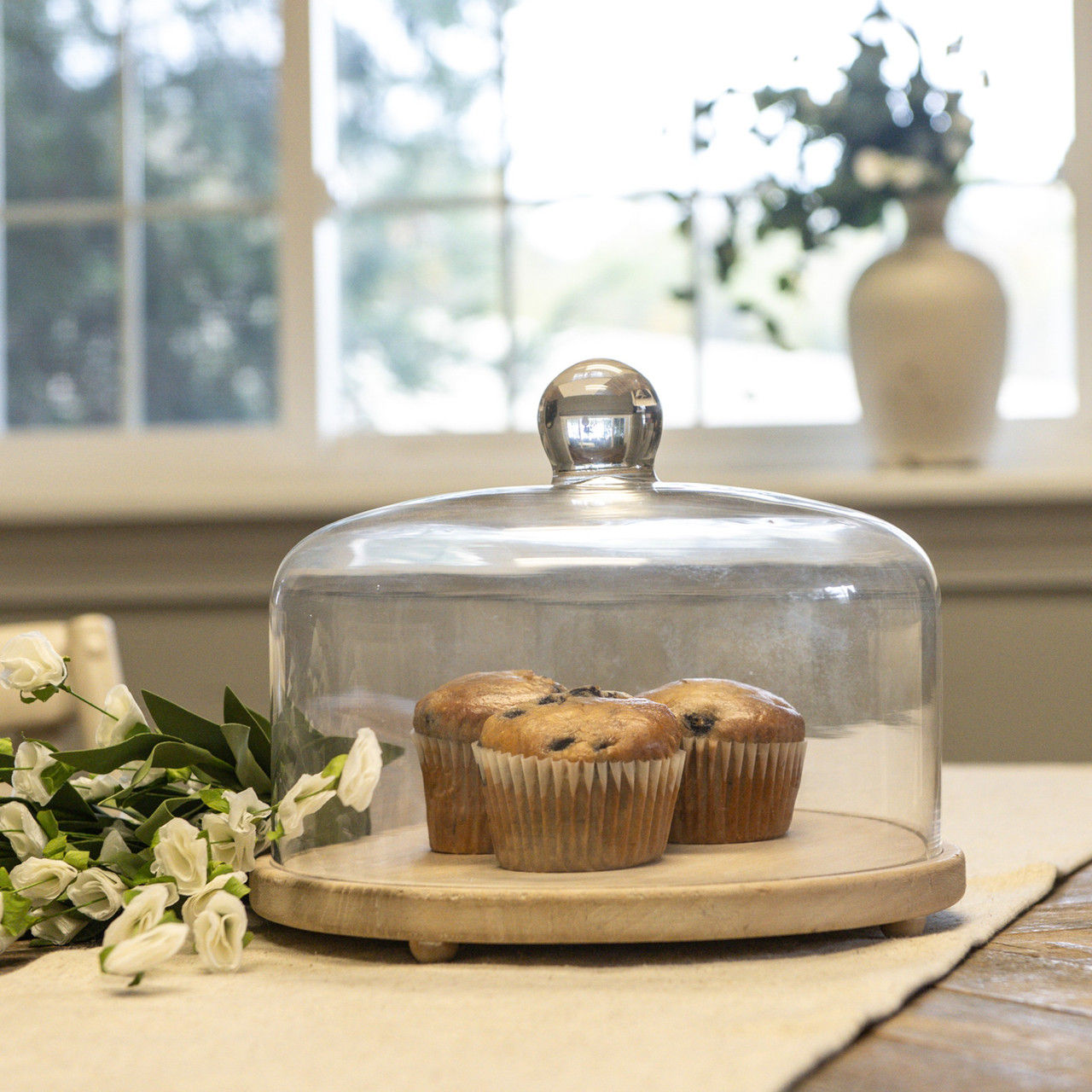 Glass Cloche With Wood Base 9.75"