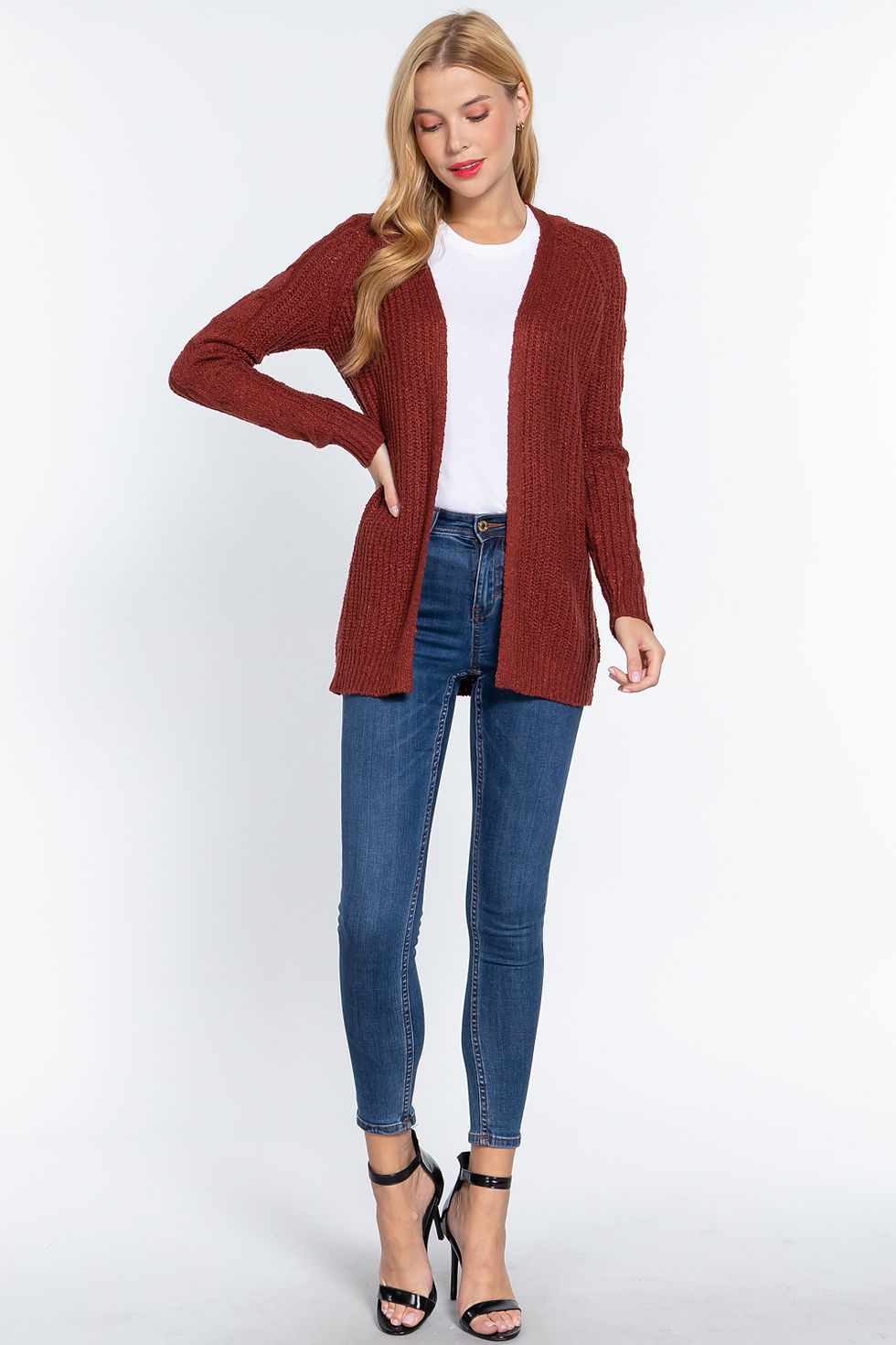 Thumbnail: Long Slv Open Front Sweater Cardigan