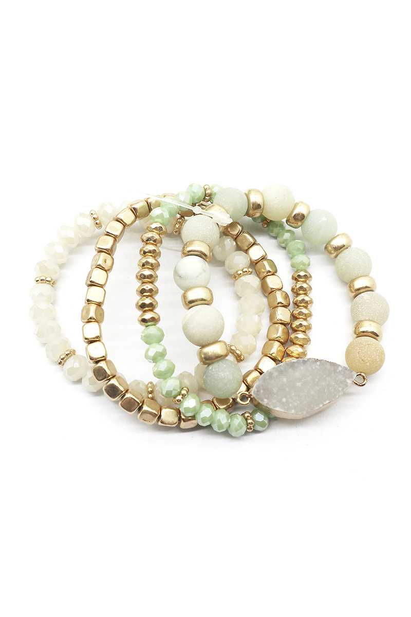 Thumbnail: Crystal Metal Druzy Stone Bead Stretch Bracelet Set