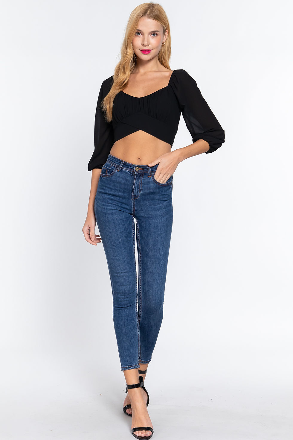 Thumbnail: 3/4 Slv Crop Woven Top
