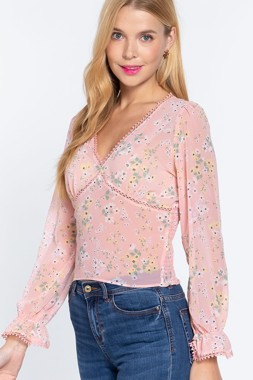 Thumbnail: Ruffle Slv Floral Print Chiffon Top