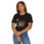 Woman wearing black "It's the Word in Me" tee
