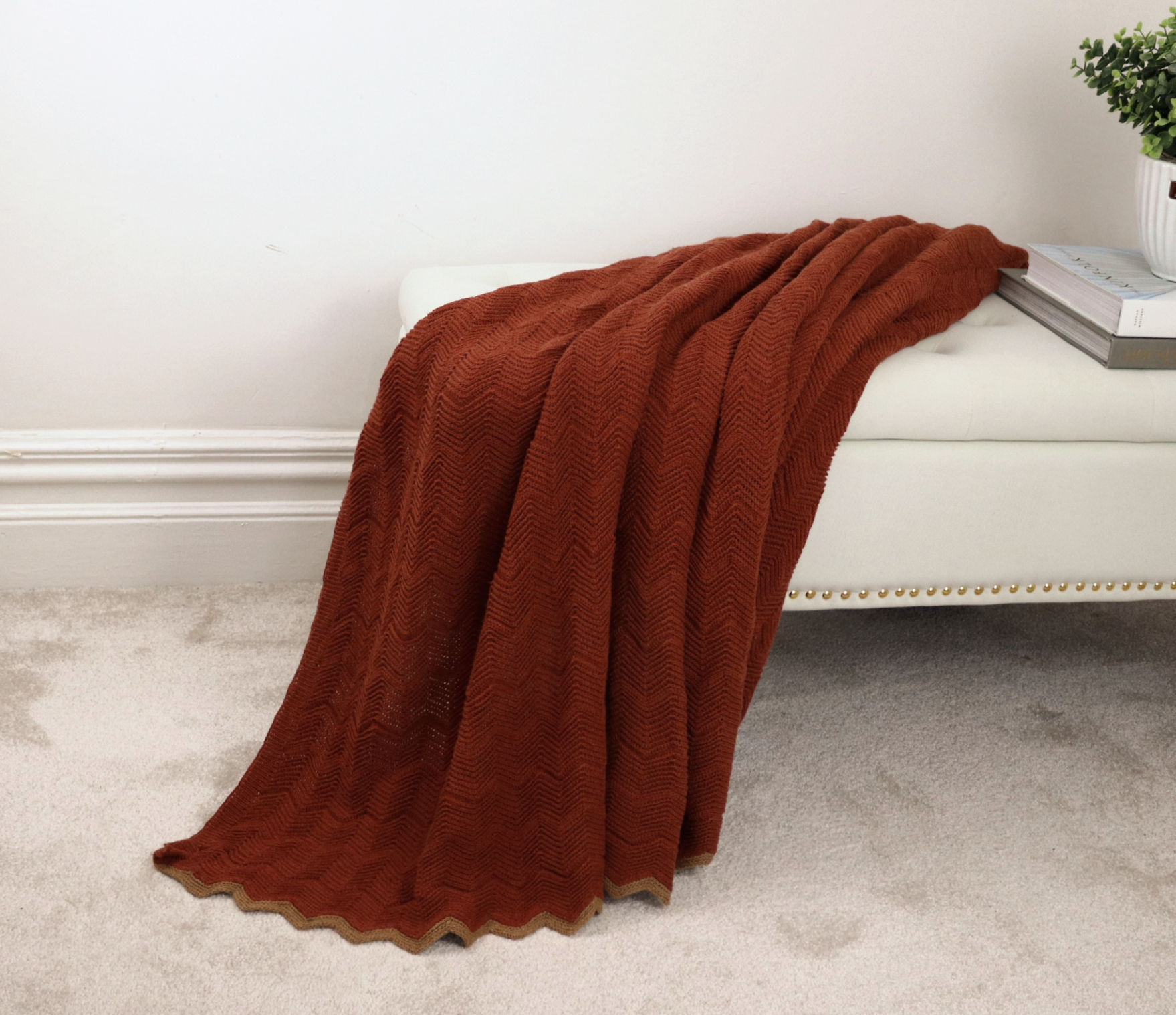 Trudy Rust Textured Scalloped Edge Throw