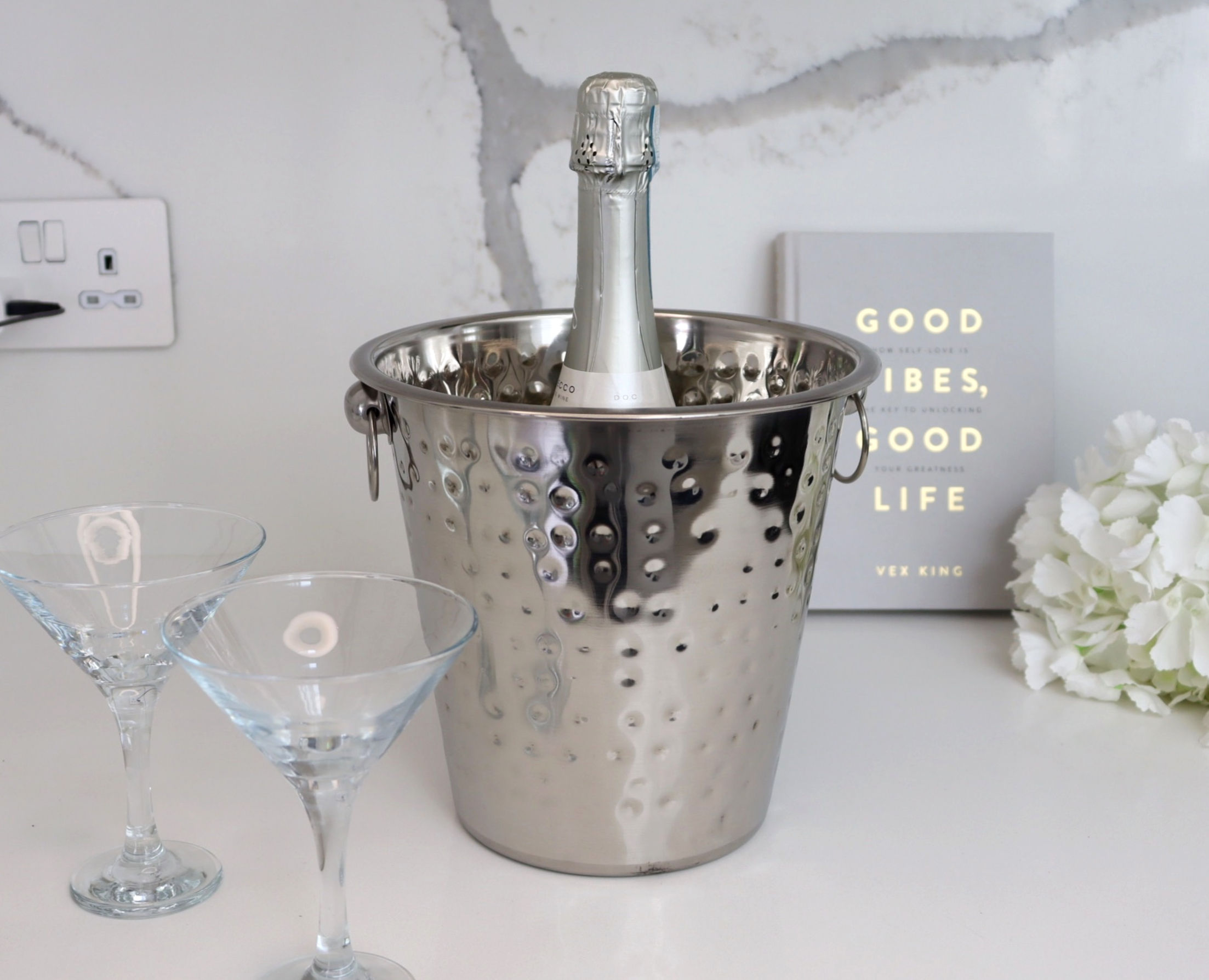 Quincy Silver Hammered Effect Champagne/Wine Bucket