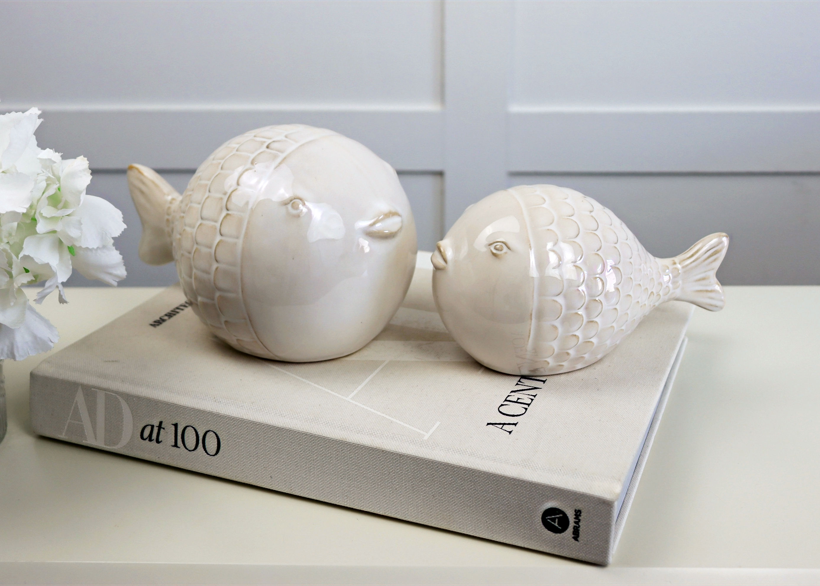 White Decorative Fish Ornament - Pair