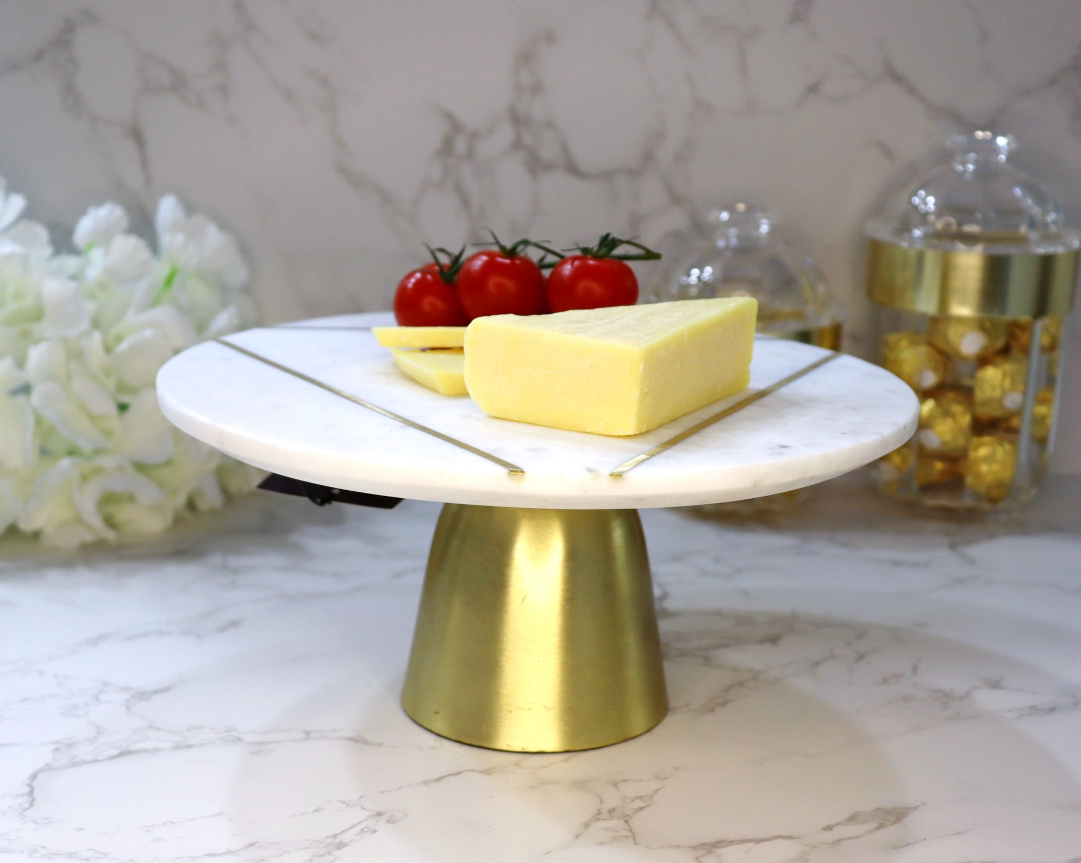 Zara White Marble And Gold Cake Stand