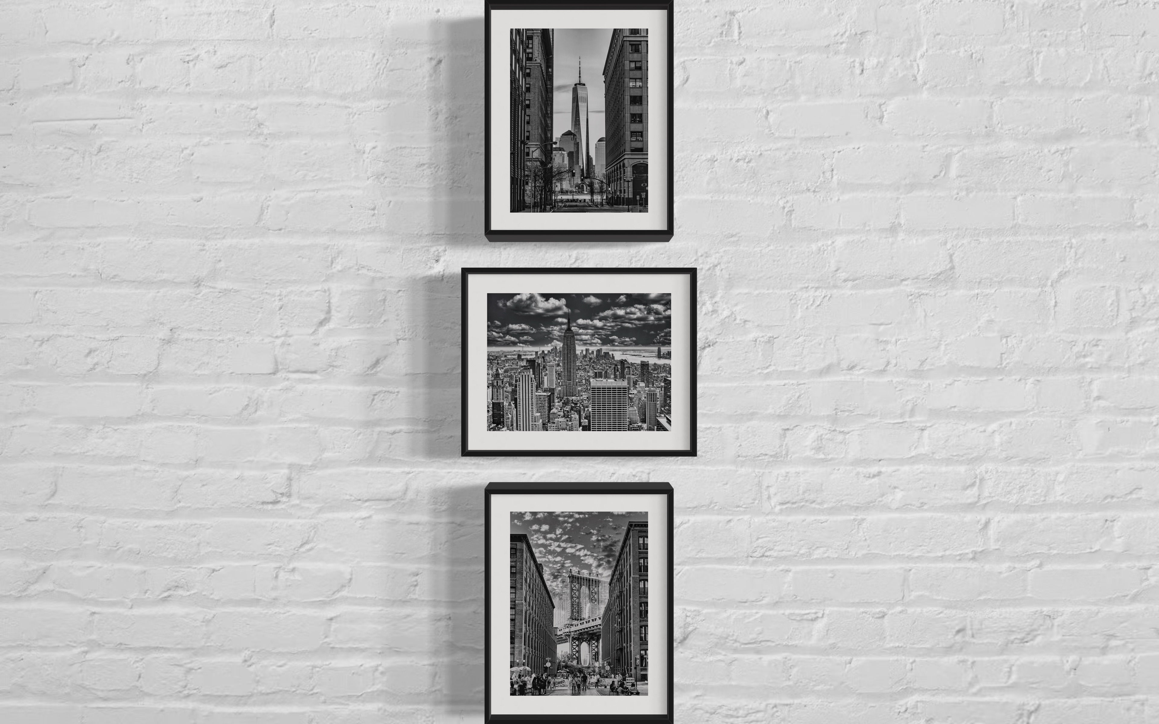 Drei Schwarz-Weiß Fotos von New Yorker Stadtansichten