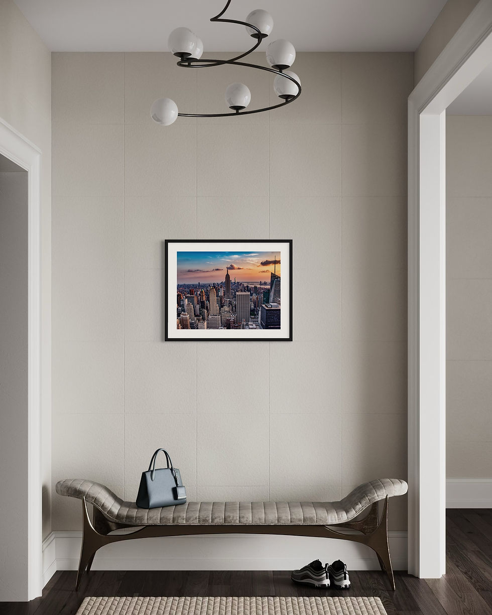 Miniaturbild: Blick von der Aussichtsplattform Top of the Rock auf die Skyline von Manhattan mit leuchtendem Himmel