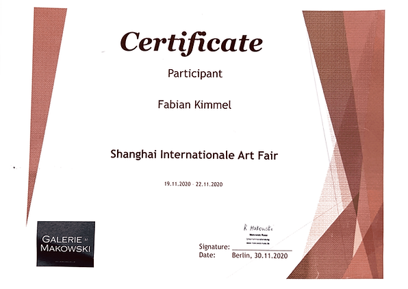 Zertifikat: Fabian Kimmel, Shanghai Internationale Kunstmesse