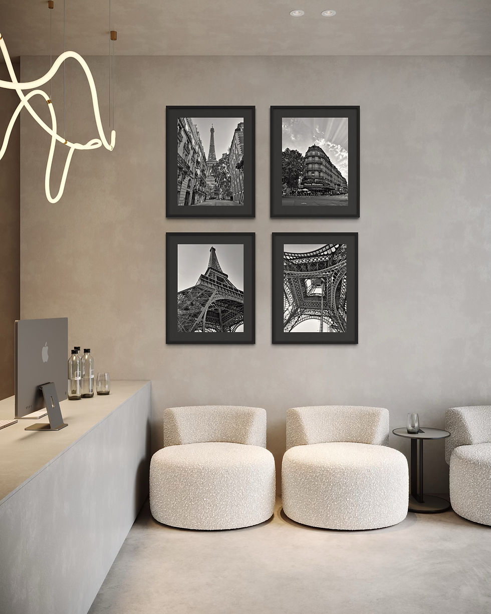 Eine kurierte Serie von 4 Bildern aus Paris, mit dem Eiffelturm und dem Opera