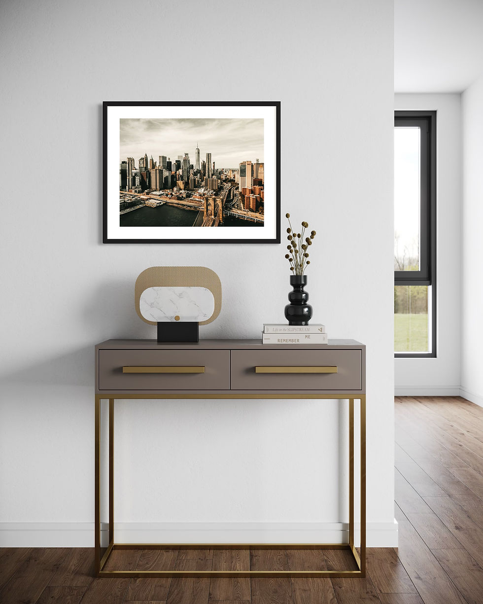 Thumbnail: Luftaufnahme von Downtown Manhattan mit Brooklyn Bridge und One World Trade Center New York