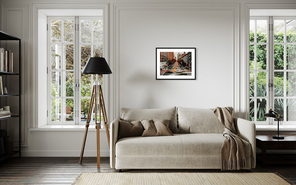 Miniaturbild: Fall Forward: Herbstliche New-York-Straße mit buntem Laub und moderner Architektur im Hintergrund