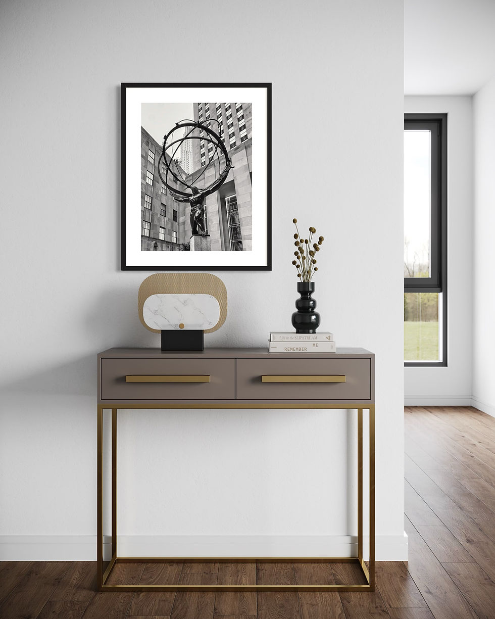 Thumbnail: Atlas‑Statue am Rockefeller Center in Schwarz‑Weiß – urbane Skulptur‑Ansicht