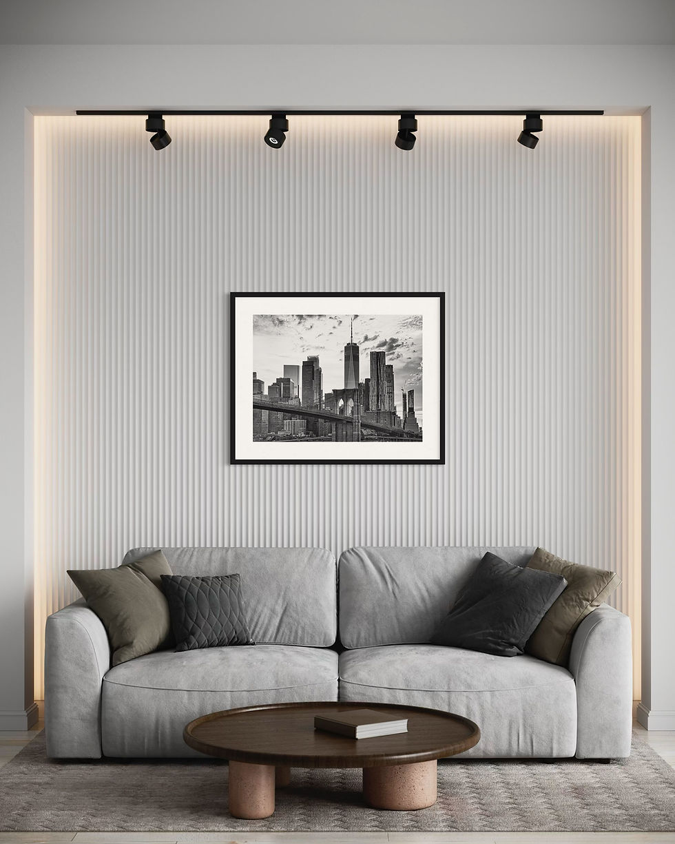Thumbnail: Schwarz‑Weiß‑Ansicht der Skyline von Manhattan vom Brooklyn aus mit ruhiger Bildwirkung und ausgewogener Komposition