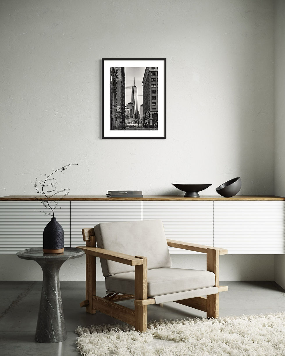 Miniaturbild: Manhattan Skyline mit One World Trade Center, Schwarz‑Weiß mit deutlicher Tiefenwirkung