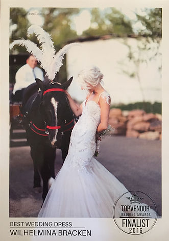 She was also a finalist in the 2016 Top Venders Wedding Awards for"Best Wedding Dress".