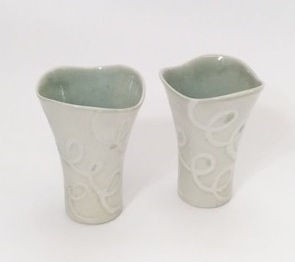 Petite Porcelain Vases with Unglazed Loop Pattern