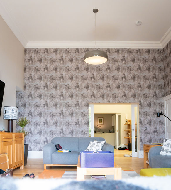 4m high wall with custom wall paper.