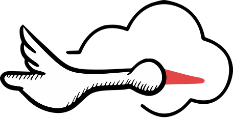 Logo de P'tit bec rouge représentant la cigogne, emblême de l'Alsace France