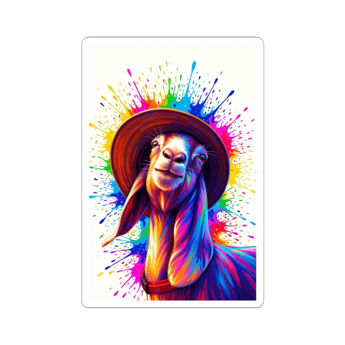 Colorful Rainbow Goat with Hat Sticker, Kiss-Cut Sticker