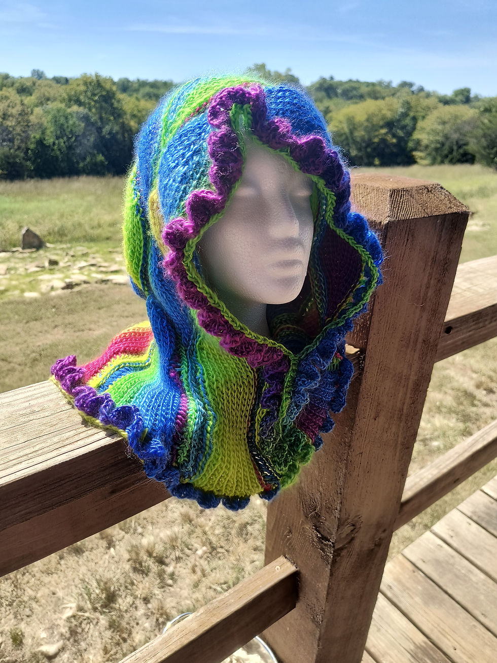 Thumbnail: Vibrant Colorful Whimsical Crochet Hood 
