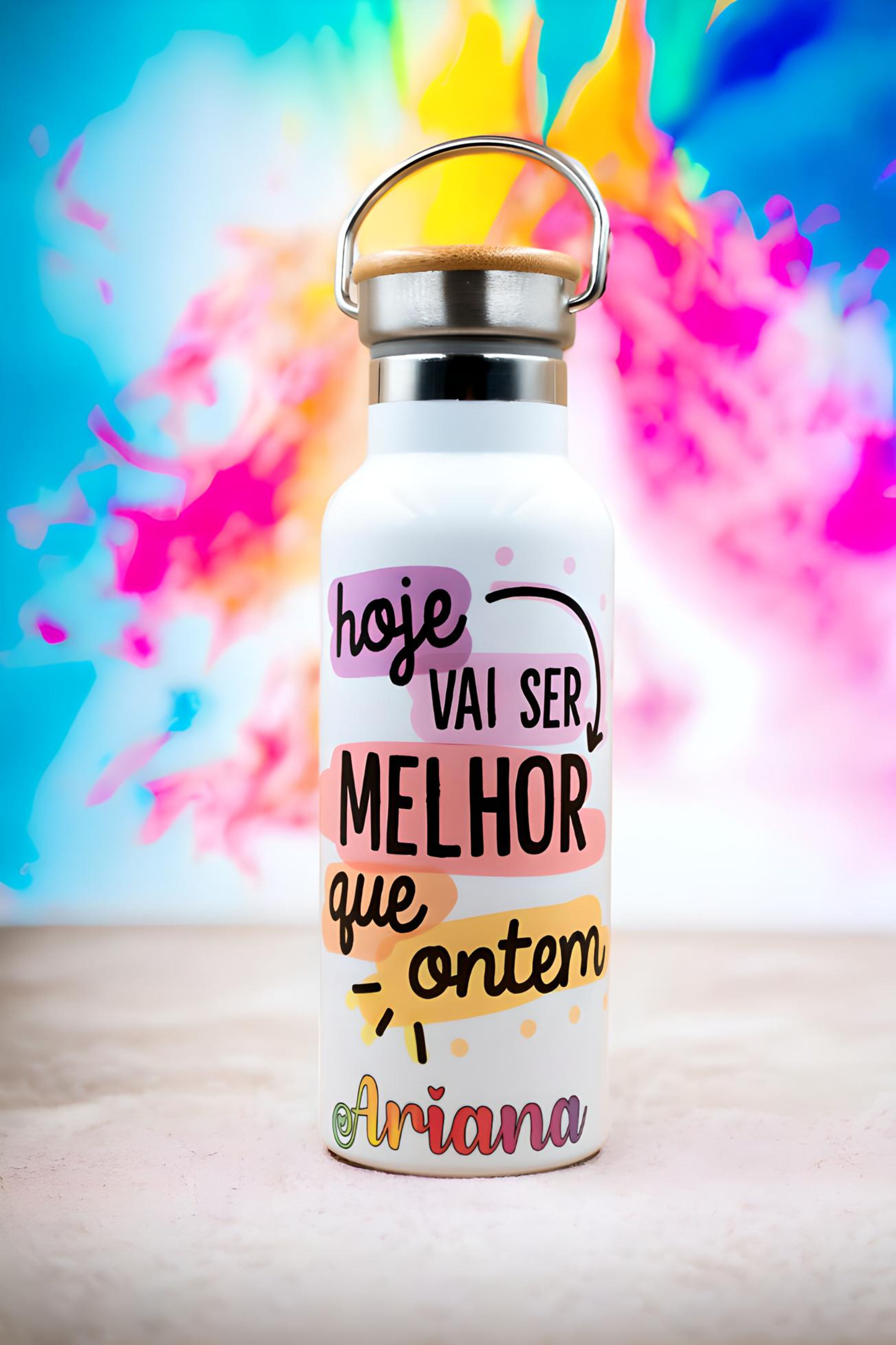 🥤Garrafa Térmica c/tampa Bambu - Modelo 3 (Personalizável)🌿