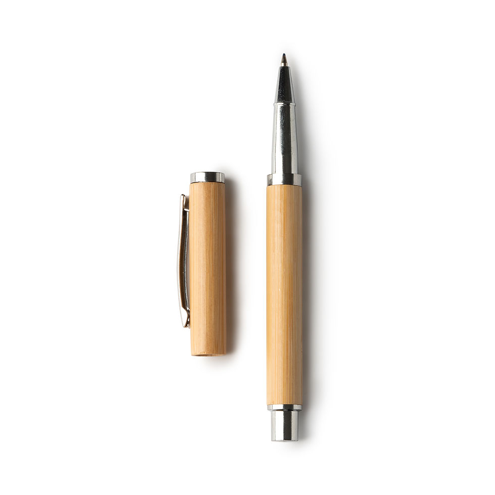 Miniatura: 🖊️ Caneta roller com corpo em bambu e detalhes metalizados🌿
