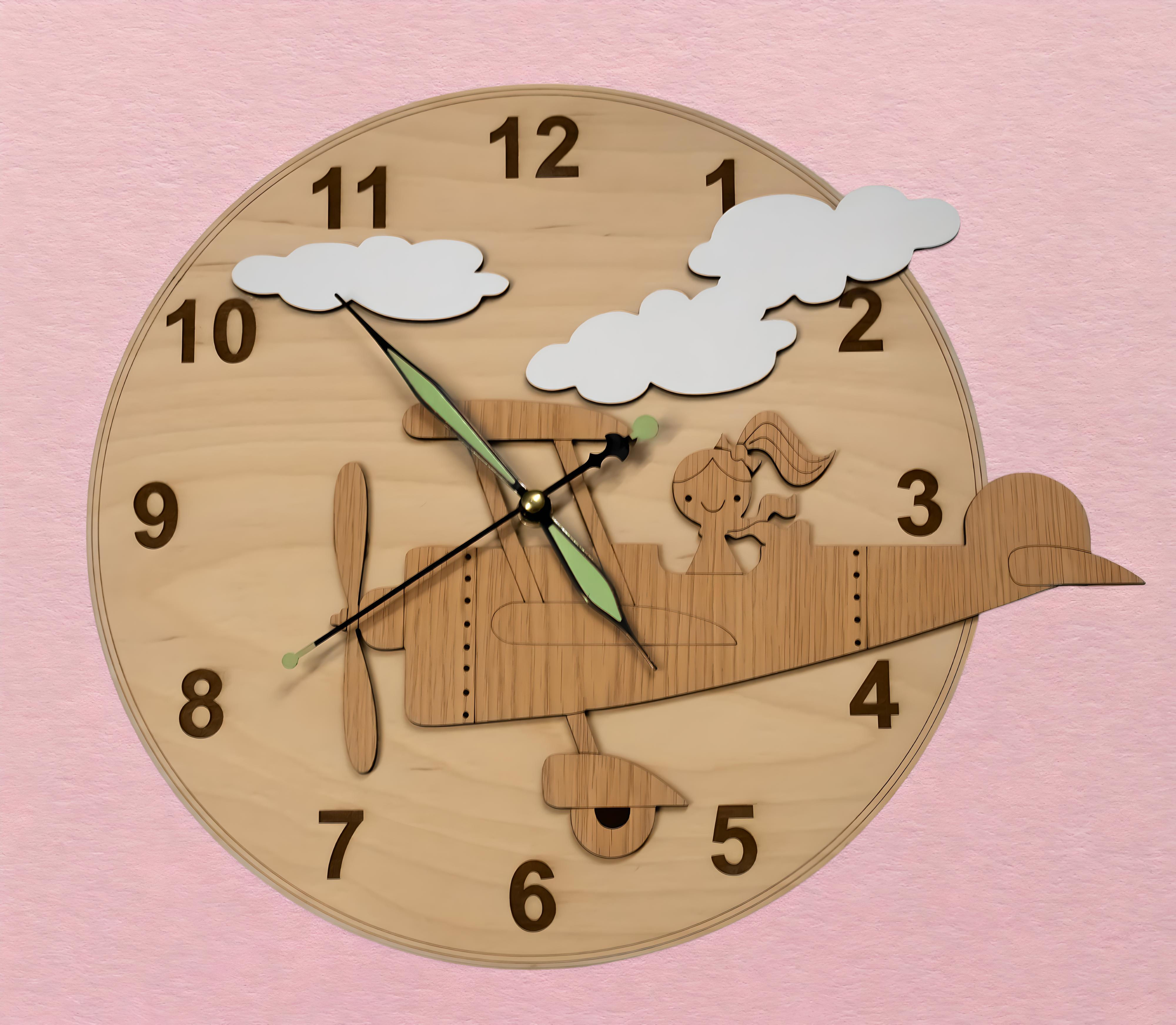 Relógio de parede "AVIÃO 2" (versão para menina)
