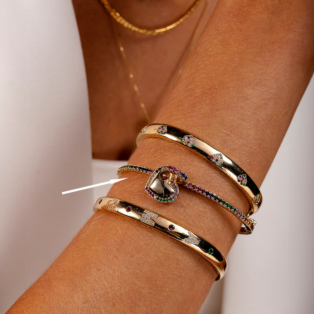 Bracelete Zircônias Pingente Coração