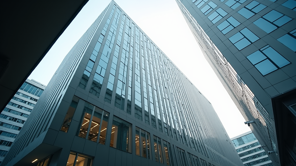 Eye-level view of modern office building in Graz