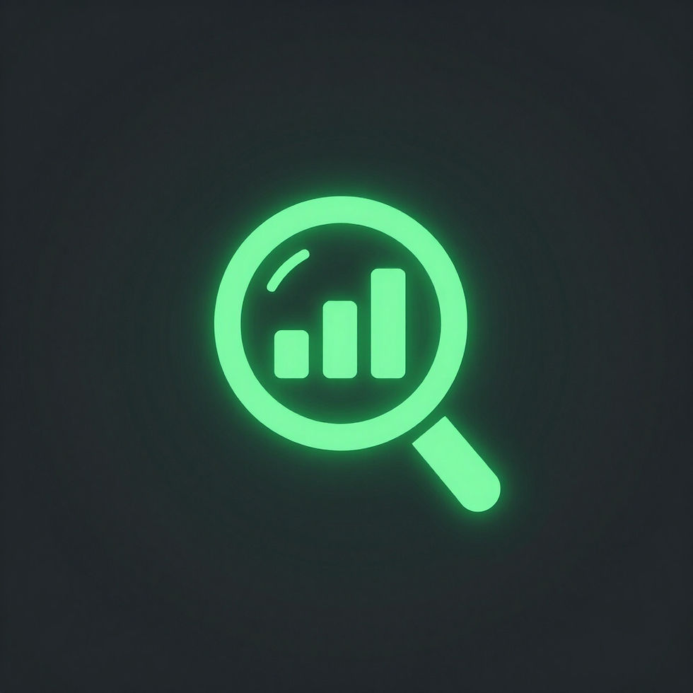 Icon für Analyse: Lupe über einem Diagramm zur Veranschaulichung von SEO-Erfolgen und Performance-Optimierung.