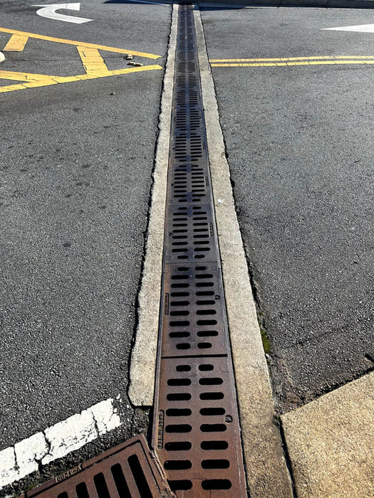 Trench drains in commercial parking lot