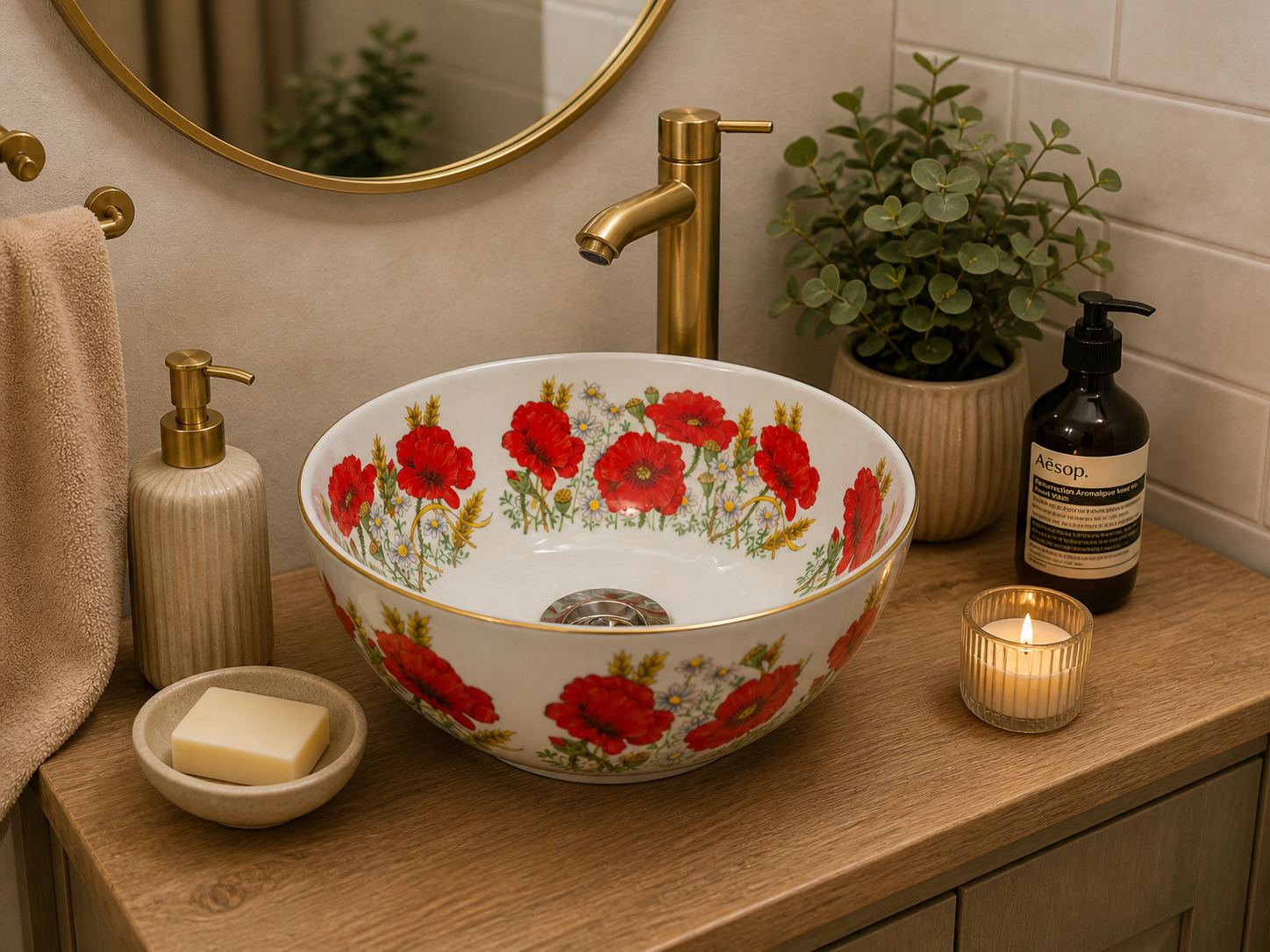 Wild Poppy Porcelain Sink