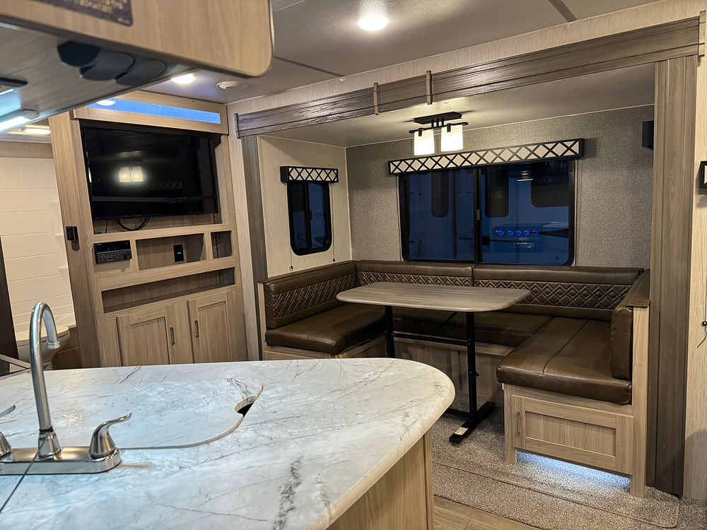 Interior of 2020 Coachman Freedom Express RV kitchen dining