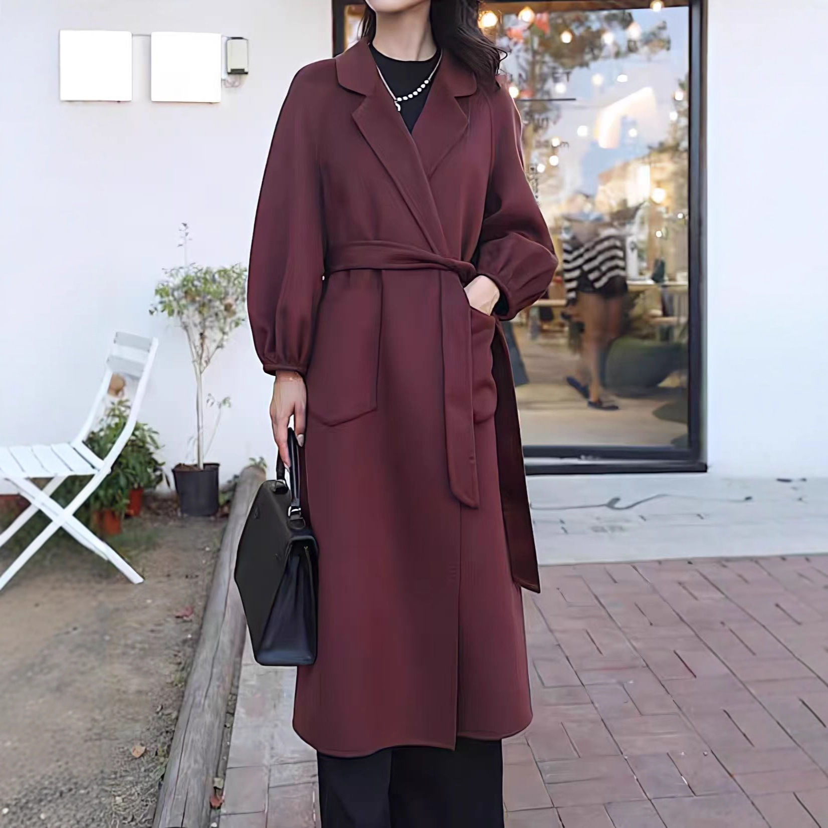 Loose Plus Size Niche Fashion Lace-Up Nightgown Style Lantern Sleeve Long New W