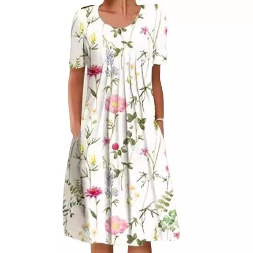 Thumbnail: Plus Size Spring And Summer Women's Elegant Large Swing Skirt Crewneck Pri