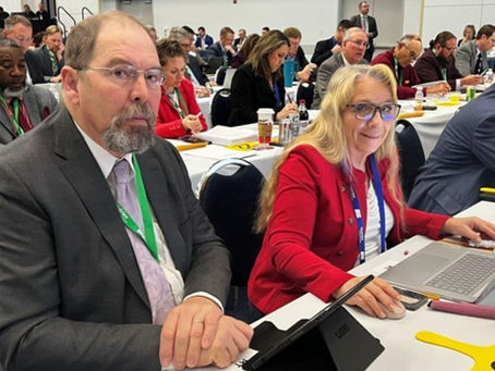 Montana Farm Bureau Vice President Casey Mott and President Cyndi Johnson served as voting delegates during the American Farm Bureau Annual Convention. Several policies originating from county Farm Bureaus/Montana Farm Bureau were voted upon on the delegate floor.