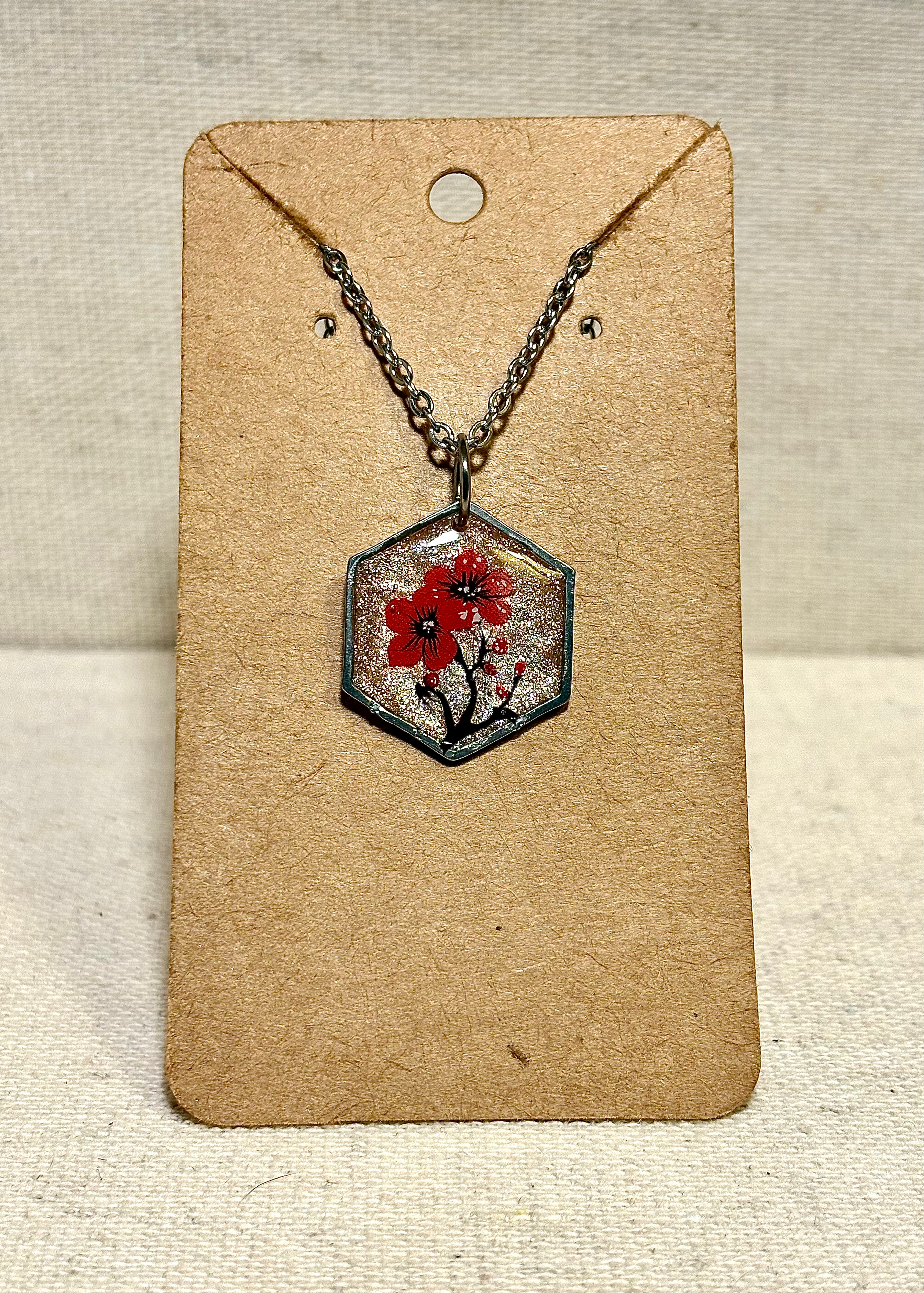 Red Jatropha Hexagon Pendant